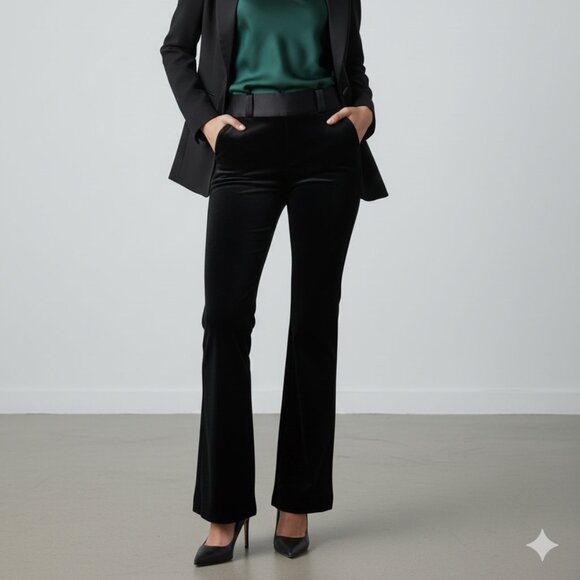 Banana Republic Pants - Banana Republic Black Velvet Tuxedo Pants Women’s 2 Wide Leg Flare Satin Trim